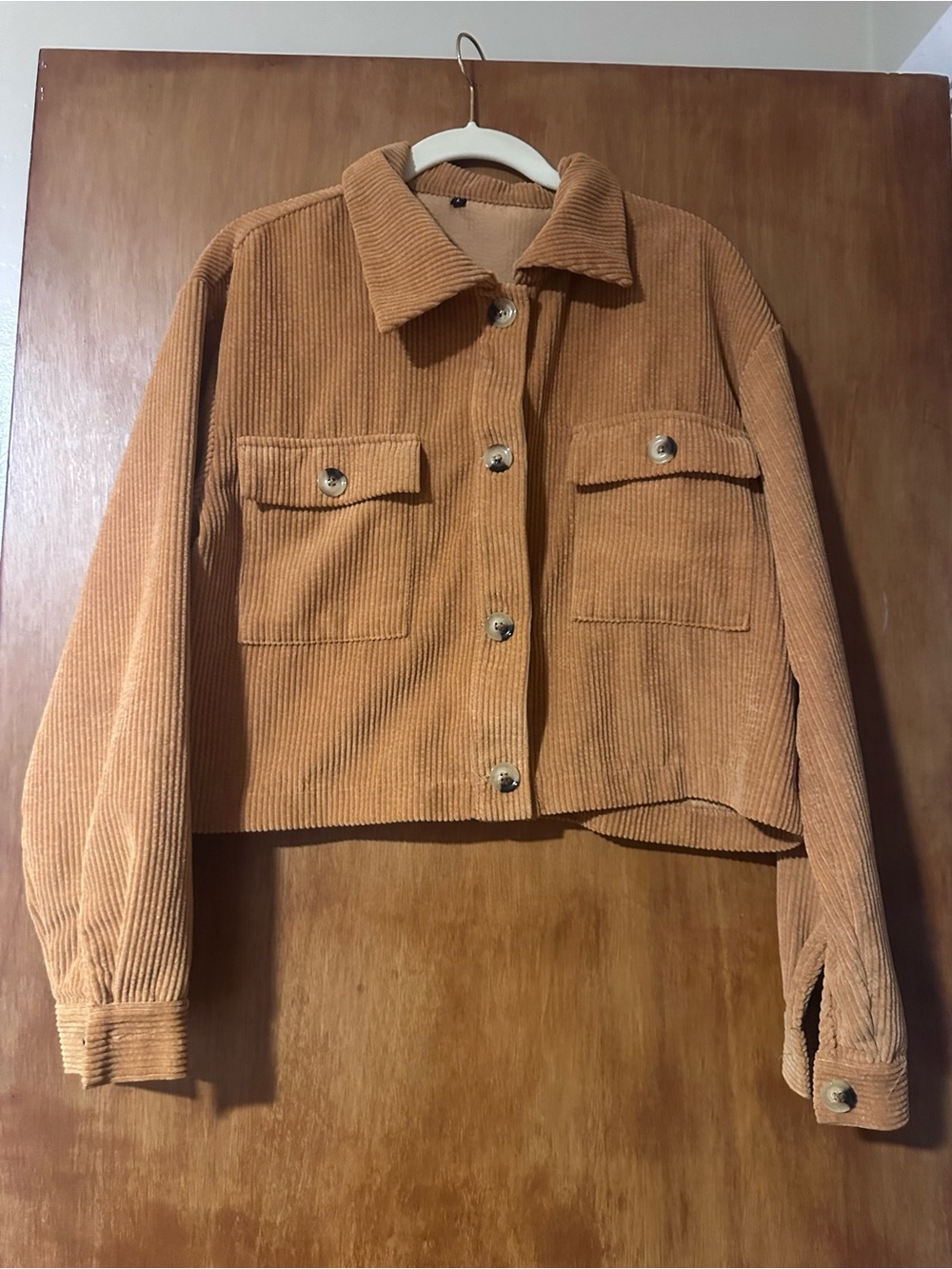 Corduroy Button-Front Jacket in Camel